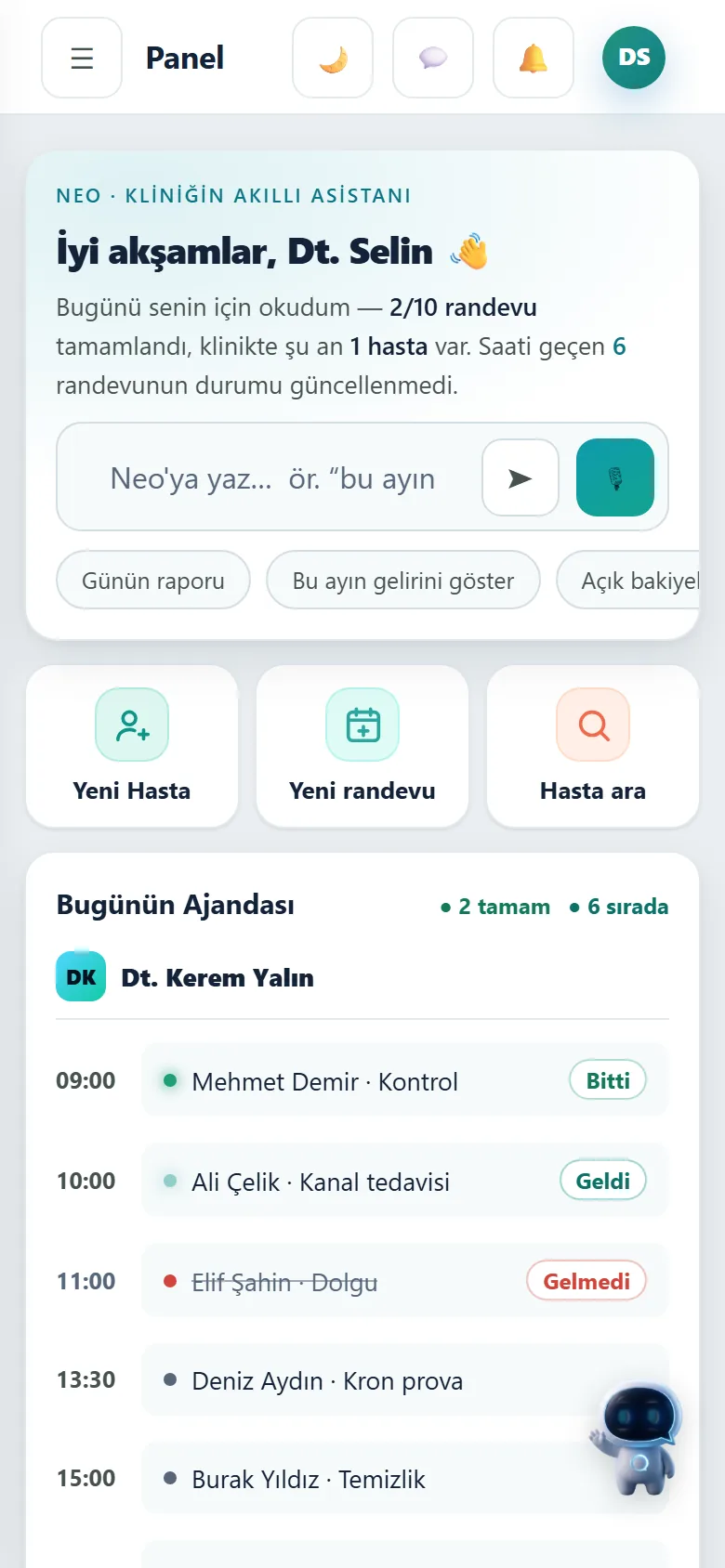 Clineo telefonda: aynı panel, aynı kayıt